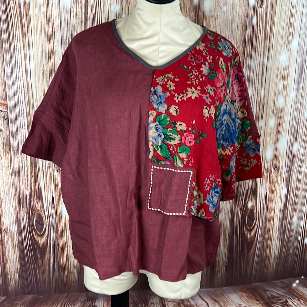 Buykud 100% Linen Short Sleeved Top M/L